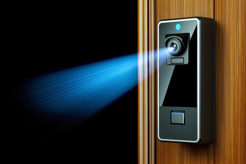 Aufkleber - Biometric scanner in doorframe captures data with pulses of light for secure access control