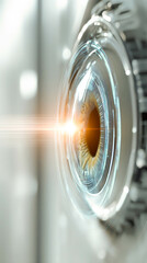 Aufkleber - Close up view of biometric eye scanner embedded in doorframe capturing light and data streams