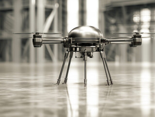 Poster - Floating smart drone scans environment in high tech cleanroom with advanced sensors