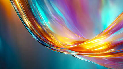 Poster - Holographic chrome texture with fluid folds creates ultra modern digital backdrop