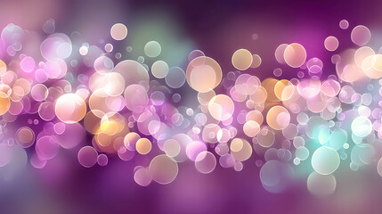 Poster - Soft blurred bokeh lights create a dreamy atmosphere in purple and blue tones amidst an ethereal fog