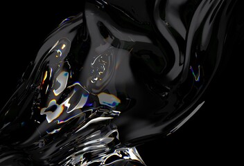 Aufkleber - 3D illustration features a distorted, glass-like or chrome human face merging with fluid-like waves, creating a dynamic and abstract visual in a reflective style.