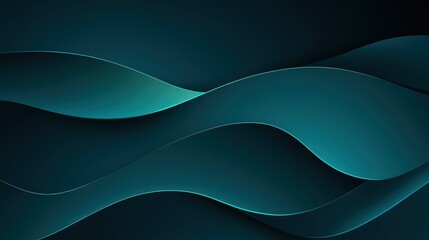 Fototapete - Deep teal abstract wave design with glowing lines.