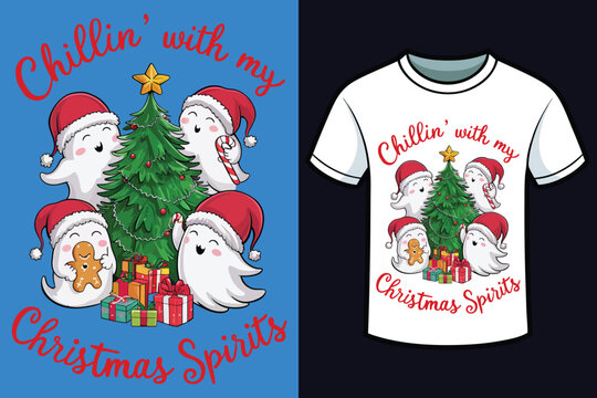 a cute cartoon ghosts, each wearing a red Santa hat 5