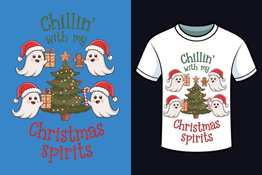a cute cartoon ghosts, each wearing a red Santa hat 5