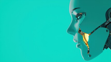Poster - Futuristic robot profile with neon background and details