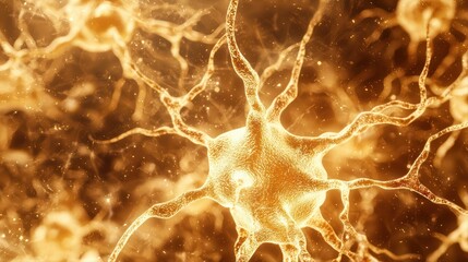 Poster - Close-up view of a glowing neuron in abstract background