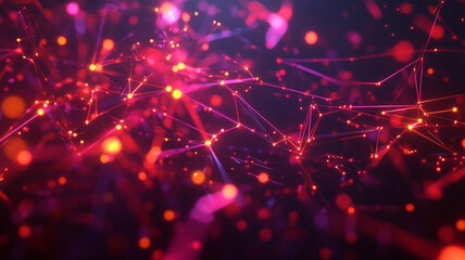 Fototapete - Colorful Abstract Background with Glowing Particles and Lines in a Dynamic Network of Light Effects for Technology and Science Concepts