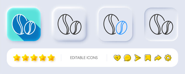 Poster - Coffee beans line icon. Neumorphic, Flat shadow, 3d buttons. Hot drink sign. Whole bean beverage symbol. Line coffee beans icon. Social media icons. Vector