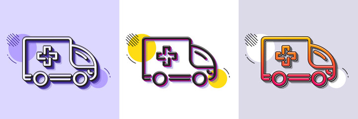 Poster - Ambulance emergency car line icon. Halftone dotted pattern. Gradient icon with grain shadow. Hospital transportation vehicle sign. Medical symbol. Line ambulance emergency icon. Vector
