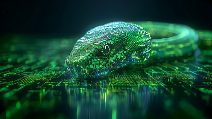 Fototapete - Digital Futuristic Head With Green Glowing Circuit Background