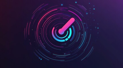 Poster - Futuristic circular neon graphic with technological elements background