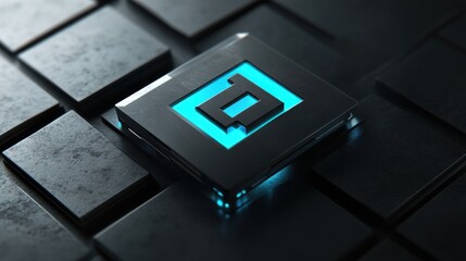 Fototapete - Futuristic Technology Core with Luminescent Symbol on Abstract Platform