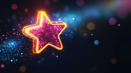 Poster - Luminous star amidst twinkling bokeh, fantasy cosmic celebration backdrop