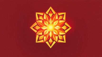 Poster - Geometric Starburst Design Radiating on Rich Red Background, Modern Aesthetic
