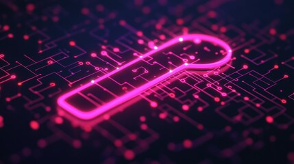 Poster - Cybersecurity concept, Spoon key icon glowing on futuristic circuit board