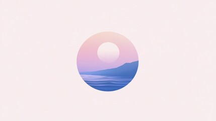Poster - Minimalist ethereal seascape contained within a circular frame design