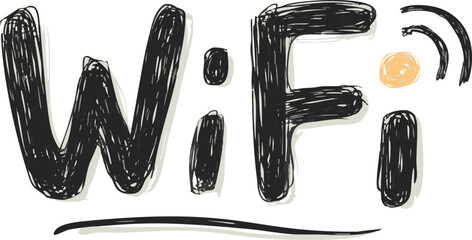 Aufkleber - Hand-drawn wifi symbol in black with orange dot and sketched lines. Vector illustration