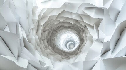 Aufkleber - Futuristic paper folding pattern resembling a tunnel or vortex, monochrome tones, clear text zone on one side
