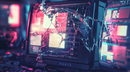 Aufkleber - Glitch art of a computer interface with broken UI elements and flickering windows, tech anxiety theme, room for caption