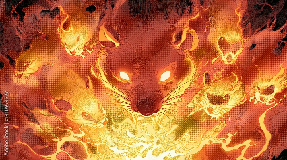 Rat Radiating Fiery rats encircle a monstrous rat, radiating intense heat. Stock ...