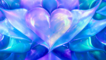 Fototapete - Colorful heart shape created with vibrant translucent materials in shades of blue and purple