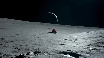 Poster - Motor Vehicle Traverses Moon's Surface Towards Distant Planet Generative AI