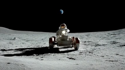 Poster - Motor Vehicle Traverses Lunar Surface Towards Distant Space Planet Generative AI