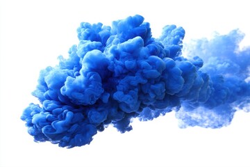 Poster - A vibrant blue smoke cloud isolated on a white background, perfect for abstract designs, vapor, mist, or color explosions. abstract blue background