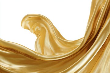 Poster - Golden silk background. A digitally rendered image of golden fabric swirling with smooth, silk-like texture isolated on a white background, perfect for design elements or backgrounds