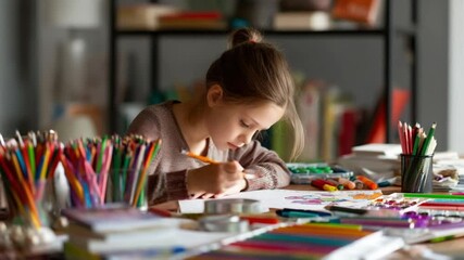 Poster - Teen Girl Focused on Homework at a Well-Organized Study Space Generative AI