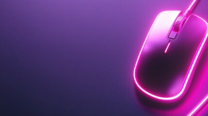 Poster - Stylish gaming mouse with neon glow on dark surface