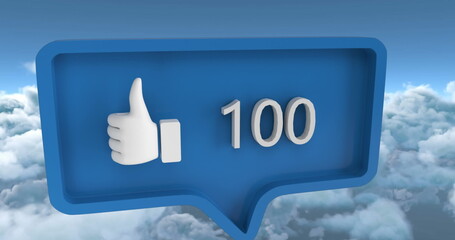Poster - Image of speech bubble with numbers and like icon over clouds