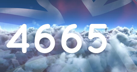 Poster - Image of counter over clouds and flag of united kingdom