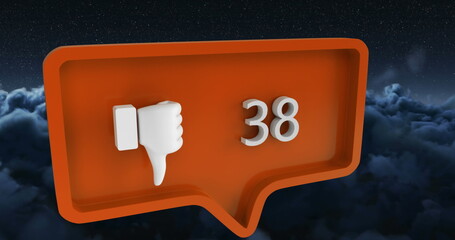 Poster - Image of speech bubble with numbers and unlike icon over clouds