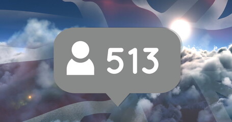 Poster - Image of speech bubble with numbers over clouds and flag of united kingdom