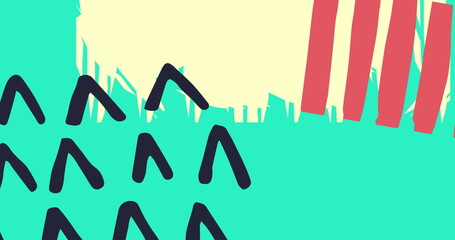 Poster - Image of shapes moving over blue background