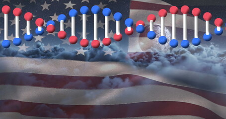 Poster - Image of dna over american flag and clouds