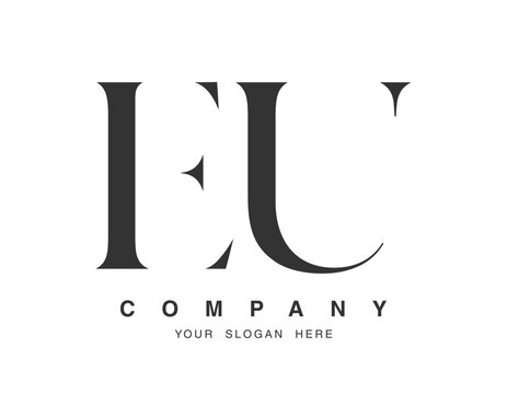 EU logo design. Initial letter e and u serif font style. Creative classic company name typography. Trendy logotype or identity.