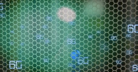 Poster - Image of 6g text over hexagons and light spots