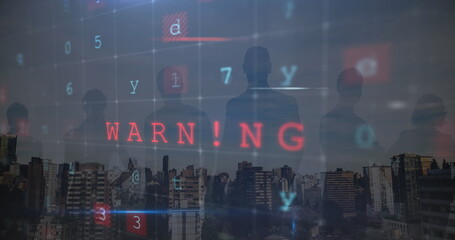 Poster - Image of cyber crime text over cityscape