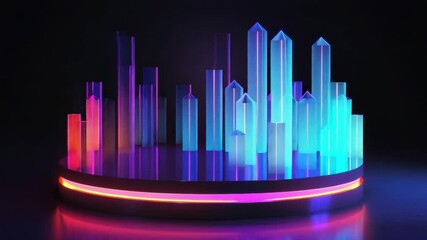 Poster - vibrant display of colorful neon illuminated crystal structures in various heights and shapes, creat