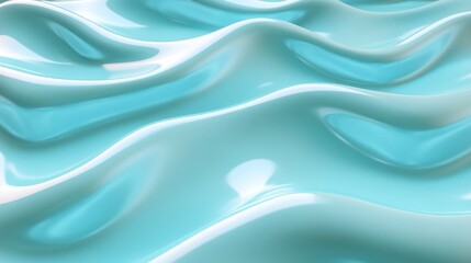 Fototapete - Fluid, undulating light teal and white abstract shapes create a mesmerizing pattern.
