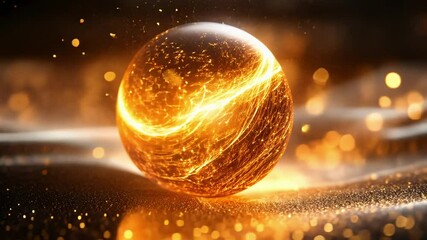 Poster - Sparkling orb glowing with golden light reflects in shimmering background