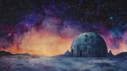 Wall Mural - cosmic observatory on a desolate lunar plain.