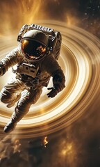 Wall Mural - astronaut floating in space among cosmic swirls and nebula colors with ai generated.