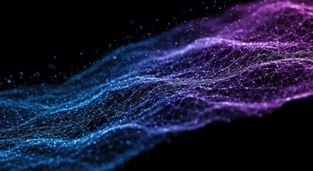 Poster - Abstract network data stream flowing with blue and purple glowing dots