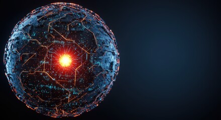 Poster - Futuristic Glowing Sphere with Intricate Circuitry and Energy Core