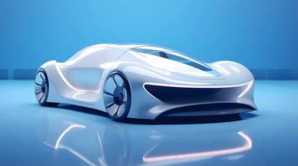 Aufkleber - 未来的な白と青の車のデザイン 光沢のある表面と反射による美しい描写