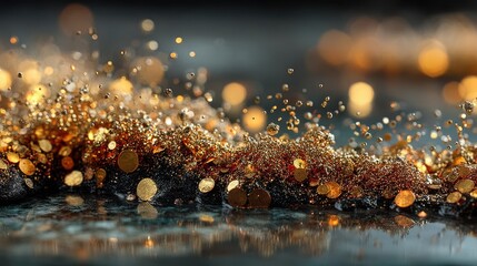 Fototapete - abstract golden glitter elements on a blurred bokeh background creating a festive banner for christmas or new year